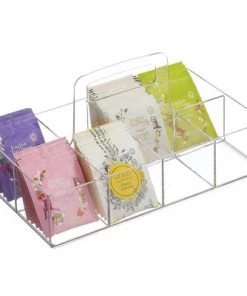 mDesign Compact Plastic Tea Storage Organizer Caddy Tote - 8 Sections - Clear