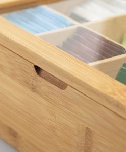 mDesign Bamboo Tea Storage Organizer Box, Lid - Natural Wood -Kitchen Storage shop unnamed file 3276