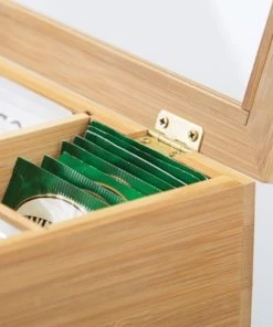 mDesign Bamboo Tea Storage Organizer Box, Lid - Natural Wood -Kitchen Storage shop unnamed file 3279