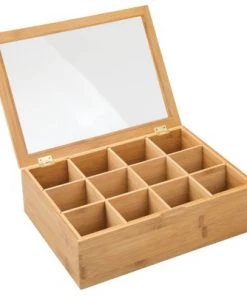 mDesign Bamboo Tea Storage Organizer Box, Lid - Natural Wood -Kitchen Storage shop unnamed file 3280
