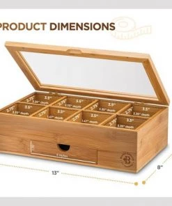 Kitchen Storage shop 30 Bambusi Bamboo Tea Box with 8 Storage Sections & Expandable Drawer