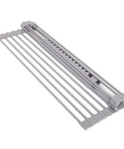 The Lakeside Collection Lakeside Gray Roll-Up Silicone Over the Sink Dish Rack - Multifunction Kitchen Utensil