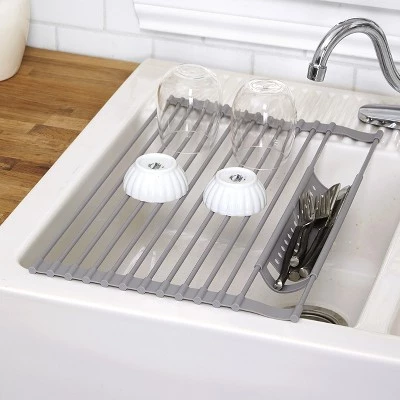 The Lakeside Collection Lakeside Gray Roll-Up Silicone Over the Sink Dish Rack - Multifunction Kitchen Utensil 6 The Lakeside Collection Lakeside Gray Roll-Up Silicone Over the Sink Dish Rack - Multifunction Kitchen Utensil - Image 4