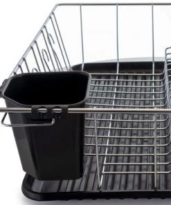 MegaChef 16 Inch Chrome Plated and Plastic Counter Top Drying Dish Rack in Black