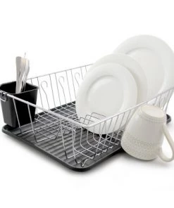 MegaChef 16 Inch Chrome Plated and Plastic Counter Top Drying Dish Rack in Black -Kitchen Storage shop unnamed file 372