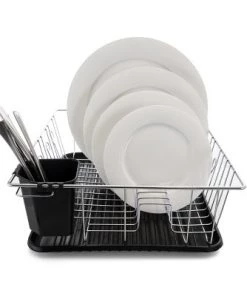 MegaChef 16 Inch Chrome Plated and Plastic Counter Top Drying Dish Rack in Black -Kitchen Storage shop unnamed file 373