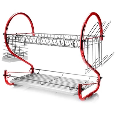 MegaChef 16 Inch Two Shelf Dish Rack in Red 4 MegaChef 16 Inch Two Shelf Dish Rack in Red - Image 2