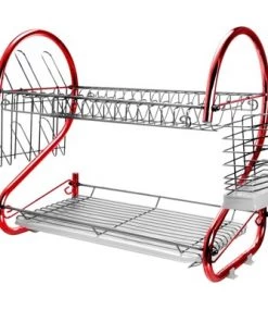 MegaChef 16 Inch Two Shelf Dish Rack in Red 16 MegaChef 16 Inch Two Shelf Dish Rack in Red -Kitchen Storage shop unnamed file 376