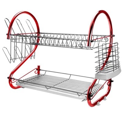 MegaChef 16 Inch Two Shelf Dish Rack in Red 5 MegaChef 16 Inch Two Shelf Dish Rack in Red - Image 3