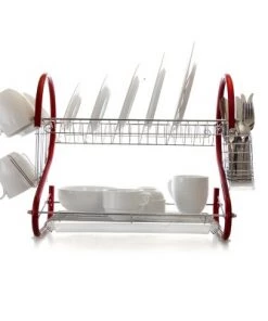 MegaChef 16 Inch Two Shelf Dish Rack in Red 20 MegaChef 16 Inch Two Shelf Dish Rack in Red -Kitchen Storage shop unnamed file 380