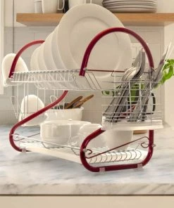 MegaChef 16 Inch Two Shelf Dish Rack in Red 21 MegaChef 16 Inch Two Shelf Dish Rack in Red -Kitchen Storage shop unnamed file 381