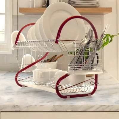 MegaChef 16 Inch Two Shelf Dish Rack in Red 10 MegaChef 16 Inch Two Shelf Dish Rack in Red - Image 8