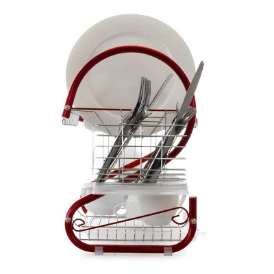 MegaChef 16 Inch Two Shelf Dish Rack in Red 11 MegaChef 16 Inch Two Shelf Dish Rack in Red - Image 9