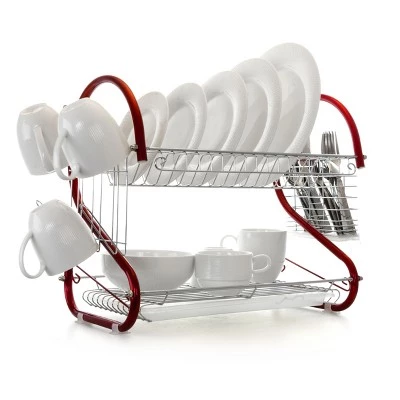MegaChef 16 Inch Two Shelf Dish Rack in Red 12 MegaChef 16 Inch Two Shelf Dish Rack in Red - Image 10