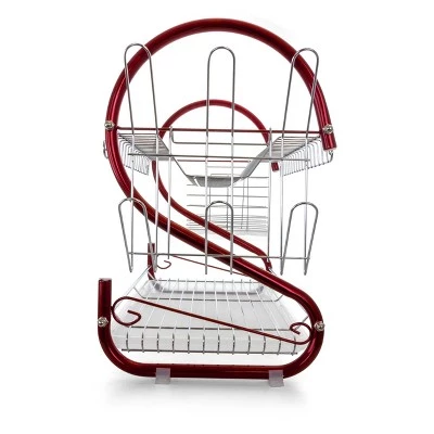 MegaChef 16 Inch Two Shelf Dish Rack in Red 13 MegaChef 16 Inch Two Shelf Dish Rack in Red - Image 11