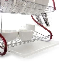 MegaChef 16 Inch Two Shelf Dish Rack in Red 25 MegaChef 16 Inch Two Shelf Dish Rack in Red -Kitchen Storage shop unnamed file 385