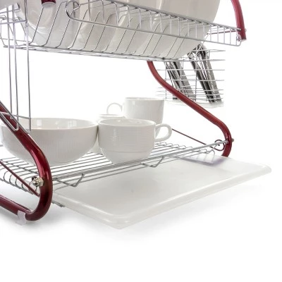 MegaChef 16 Inch Two Shelf Dish Rack in Red 14 MegaChef 16 Inch Two Shelf Dish Rack in Red - Image 12