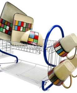 Better Chef 16-Inch 2-Tier Chrome Plated Dishrack in Blue