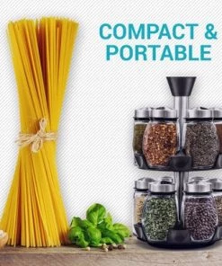 Belwares Spice Jar Rack – 12 Durable Glass Jars in Sleek & Attractive Carousel