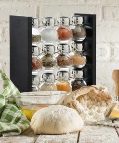 Belwares Spice Rack Stand with 12 Clear Glass Bottles Sleek and Kitchen Organizer -Kitchen Storage shop unnamed file 528