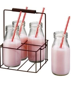 Artland Gingham 9 Piece Milk Bottle Set with Caddy -Kitchen Storage shop unnamed file 53