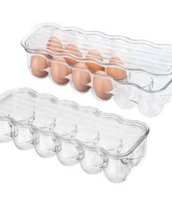mDesign Egg Storage Tray Holder for Refrigerator, 24 Eggs, 2 Pack