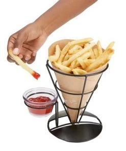 Mind Reader 3-Pack French Fries Stand and Dip Holder, Perfect for Holding French Fries, Ice Cream, Black