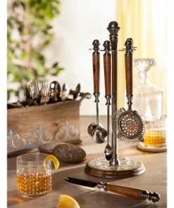 GG Collection Heritage Collection Wood and Inlay Metal Flatware Caddy