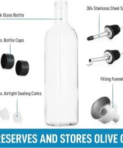 Zulay Kitchen Olive Oil Dispenser Bottle For Kitchen - Glass Olive Oil Bottle With 2 Spouts, 2 Removable Corks, 2 Caps, 1 Funnel