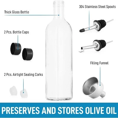 Zulay Kitchen Olive Oil Dispenser Bottle For Kitchen - Glass Olive Oil Bottle With 2 Spouts, 2 Removable Corks, 2 Caps, 1 Funnel 3 Zulay Kitchen Olive Oil Dispenser Bottle For Kitchen - Glass Olive Oil Bottle With 2 Spouts, 2 Removable Corks, 2 Caps, 1 Funnel