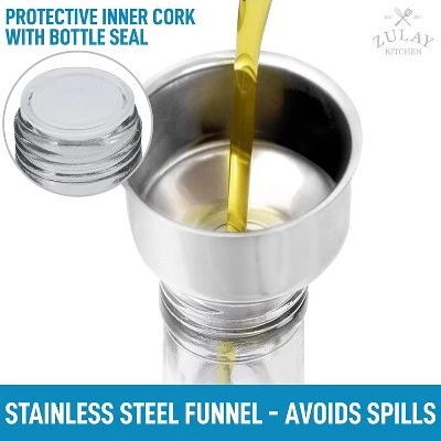 Zulay Kitchen Olive Oil Dispenser Bottle For Kitchen - Glass Olive Oil Bottle With 2 Spouts, 2 Removable Corks, 2 Caps, 1 Funnel 7 Zulay Kitchen Olive Oil Dispenser Bottle For Kitchen - Glass Olive Oil Bottle With 2 Spouts, 2 Removable Corks, 2 Caps, 1 Funnel - Image 5