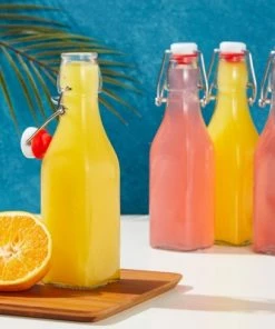 Juvale 6 Pack Swing Top Glass Bottles with Flip Top & Cleaning Brush for Kombucha, Beverages, Oil, Clear, 8 Oz