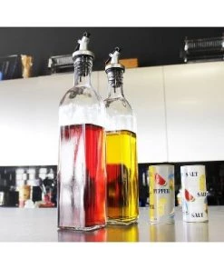 Juvale 2-Pack 17oz 500ml Olive Oil and Vinegar Cruets Glass Dispensers Bottles