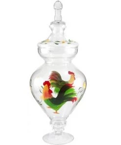Home Essentials Sorrento Glass Hand Painted Rooster Apothecary Jar