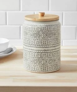 Kitchen Storage shop 8 Large Stoneware Genesis Stripe Food Storage Canister White/Gray - Threshold™