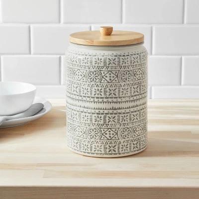 Large Stoneware Genesis Stripe Food Storage Canister White/Gray - Threshold™ 3 Large Stoneware Genesis Stripe Food Storage Canister White/Gray - Threshold™