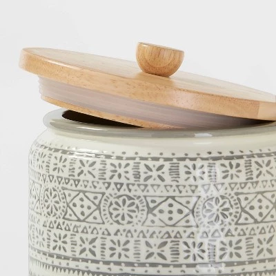 Medium Stoneware Genesis Stripe Food Storage Canister with Wood Lid White/Gray - Threshold™ 4 Medium Stoneware Genesis Stripe Food Storage Canister with Wood Lid White/Gray - Threshold™ - Image 2