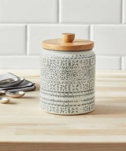 Kitchen Storage shop 12 Small Stoneware Genesis Stripe Food Storage Canister White/Gray - Threshold™