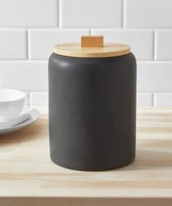Kitchen Storage shop 16 Large Stoneware Tilley Food Storage Canister with Wood Lid Black - Project 62™