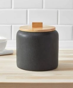 Medium Stoneware Tilley Food Storage Canister with Wood Lid Black - Project 62™