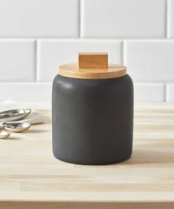 Kitchen Storage shop 14 Small Stoneware Tilley Food Storage Canister with Wood Lid Black - Project 62™