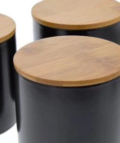Juvale 3 Pack Black Ceramic Canisters with Bamboo Lids for Kitchen Counter, 4" x 4.13" -Kitchen Storage shop unnamed file 895