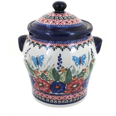 Blue Rose Pottery Blue Rose Polish Pottery Floral Butterfly Large Canister 3 Blue Rose Pottery Blue Rose Polish Pottery Floral Butterfly Large Canister