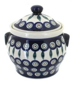 Blue Rose Pottery Blue Rose Polish Pottery Peacock Medium Canister
