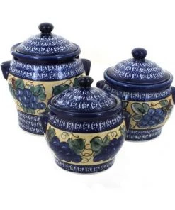 Blue Rose Pottery Blue Rose Polish Pottery Grapes Canister Set