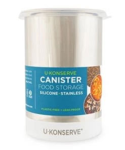 U Konserve U-Konserve Bulk Stainless Steel Food-Storage Canisters 48oz - Clear Silicone Leak-Proof Lids and White Base