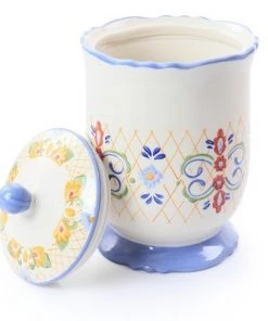 Gibson Laurie Gates California Designs Tierra 2.7 Quarts Hand Painted Stoneware Canister with Lid