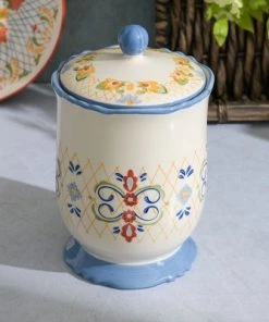 Gibson Laurie Gates California Designs Tierra 2.7 Quarts Hand Painted Stoneware Canister with Lid 20 Gibson Laurie Gates California Designs Tierra 2.7 Quarts Hand Painted Stoneware Canister with Lid -Kitchen Storage shop unnamed file 949
