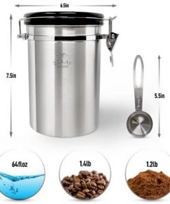 Zulay Kitchen Stainless Steel Coffee Canister with Air Filter and Date Tracking