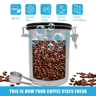 Zulay Kitchen Stainless Steel Coffee Canister with Air Filter and Date Tracking 5 Zulay Kitchen Stainless Steel Coffee Canister with Air Filter and Date Tracking - Image 3